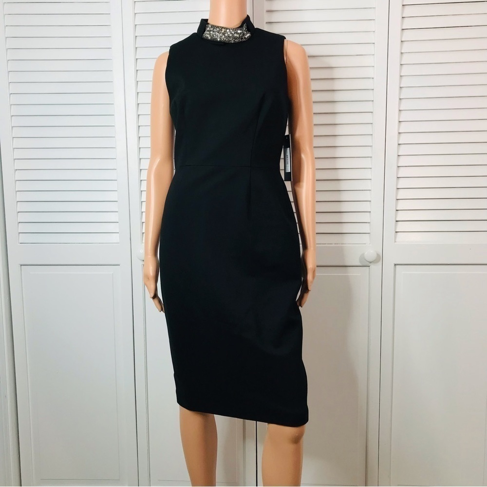 New DAVID MEISTER Rhinestone Choker Black Sheath Dress Size 4